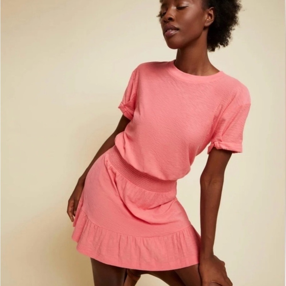 Pink Textured Tee & Skirt Set